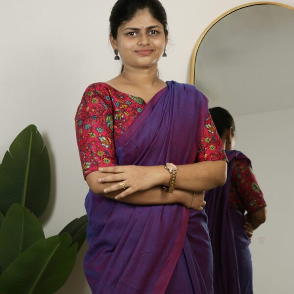 Khadi Cotton Saree With Kalamkari Blouse