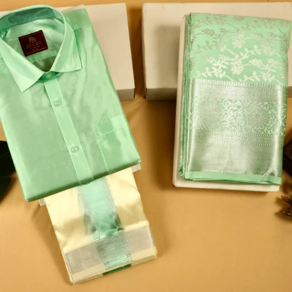 Golden zari couple combo - mint pearl