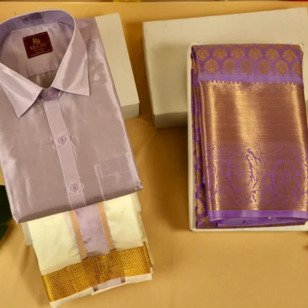 Golden zari couple combo - lavender