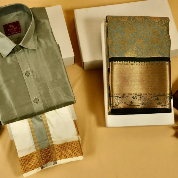 Golden zari couple combo - steel grey