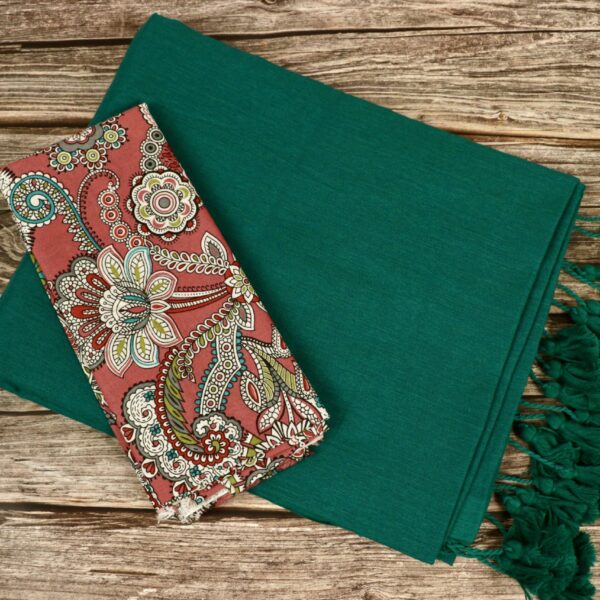Khadi Cotton Saree With Kalamkari Blouse - peacock green