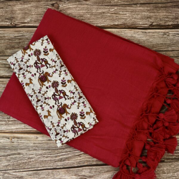 Khadi Cotton Saree With Kalamkari Blouse - pink