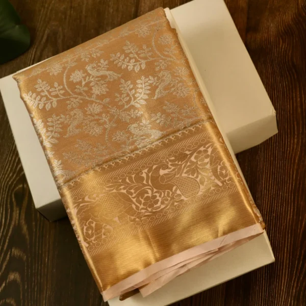 Premium Tissue Silk Saree – Gold - Pastel Pink