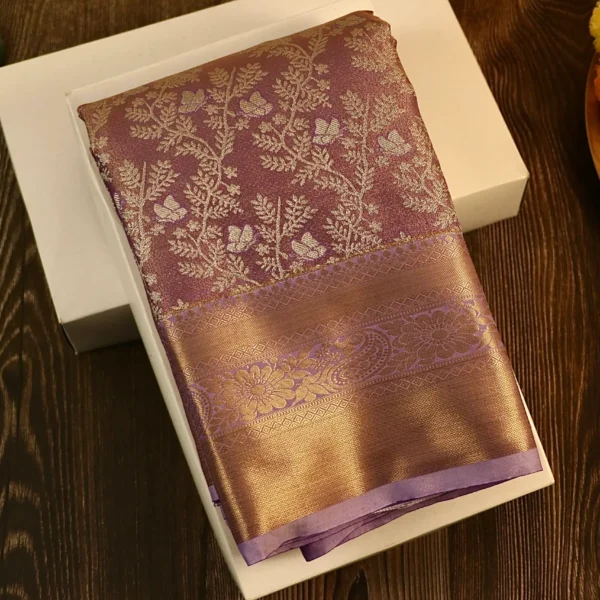 Premium Tissue Silk Saree – Gold - lavender