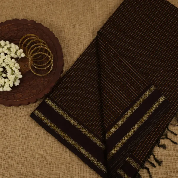 Mangalyam checked cotton - coffee brown