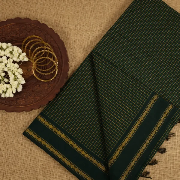 Mangalyam checked cotton - dark green