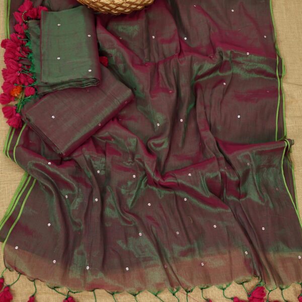 Dual tone Khadi Tissue Gini work - Dual tone with Magenta