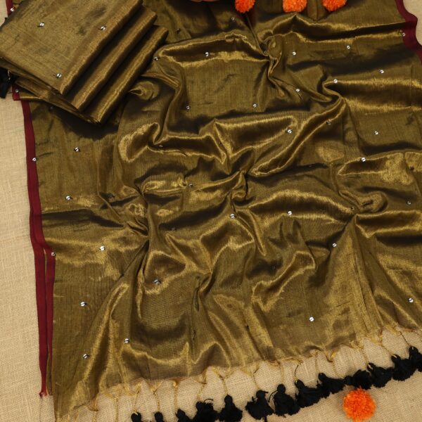 Dual tone Khadi Tissue Gini work - Antique Gold