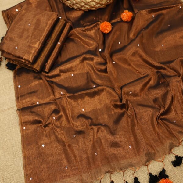 Dual tone Khadi Tissue Gini work - Deep Copper Brown