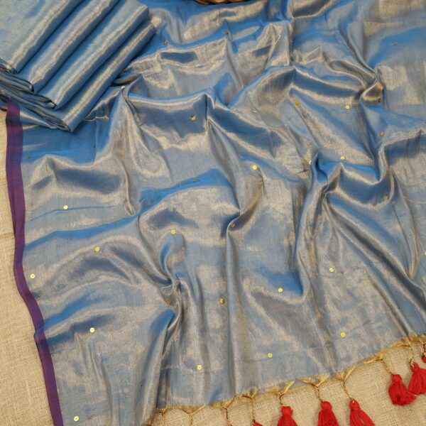 Dual tone Khadi Tissue Gini work - Dusty blue