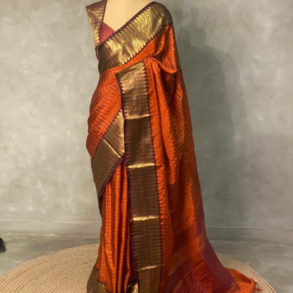 Rust Orange banarasi silk