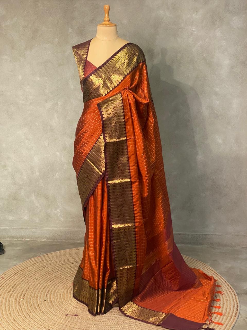 Rust Orange banarasi silk