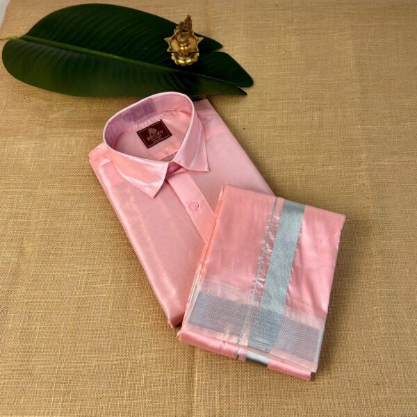 Silver zari shirt & dhoti set