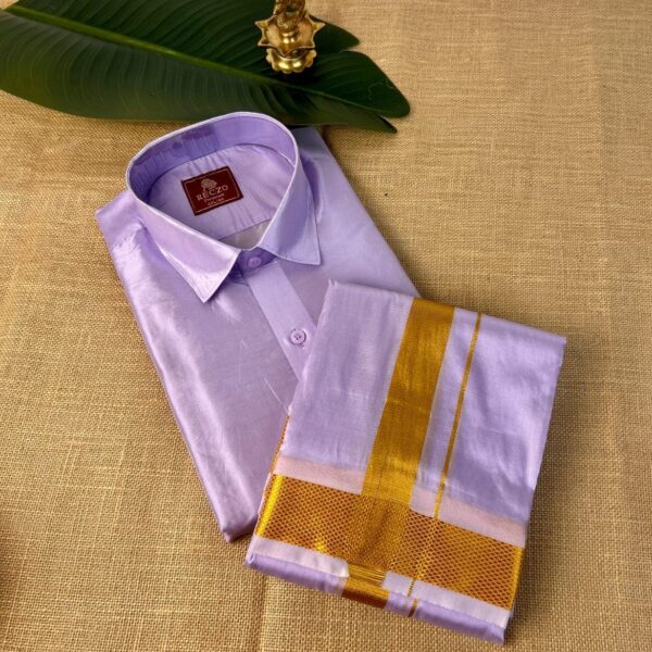 Golden Zari shirt & dhoti - lavender