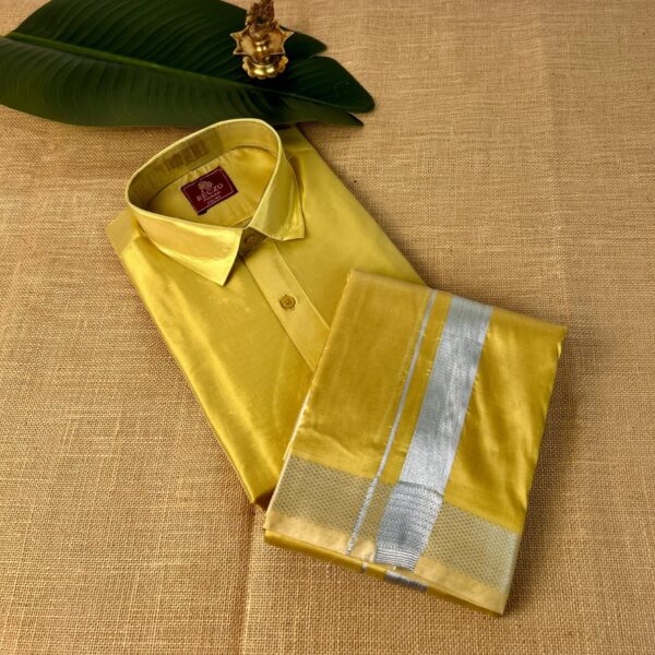 Silver zari shirt & dhoti set - jari gold