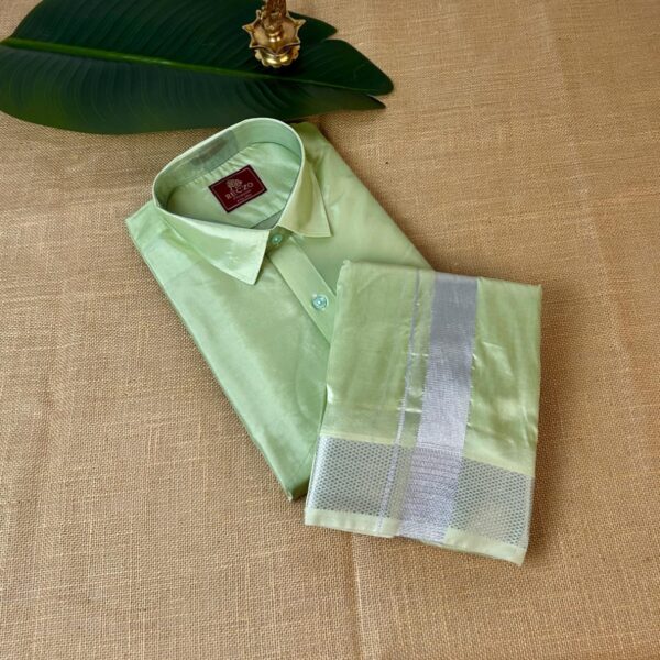 Silver zari shirt & dhoti set - marine gray