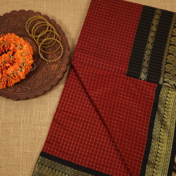 Checked kalyani cotton - red with black