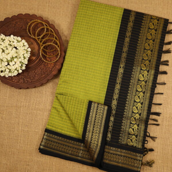 Checked kalyani cotton - parrot with black