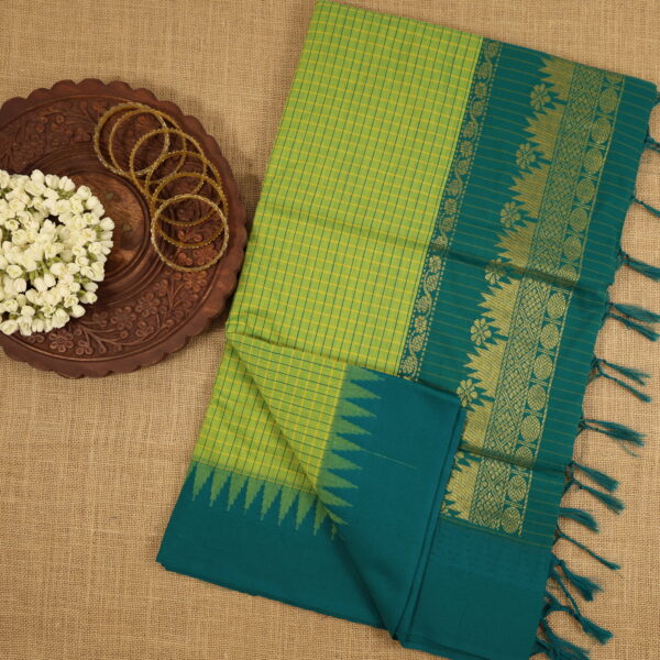 Checked kalyani cotton - florence with peacock green