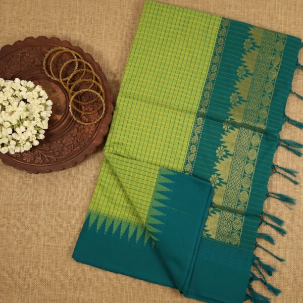 Checked kalyani cotton - florence with peacock green