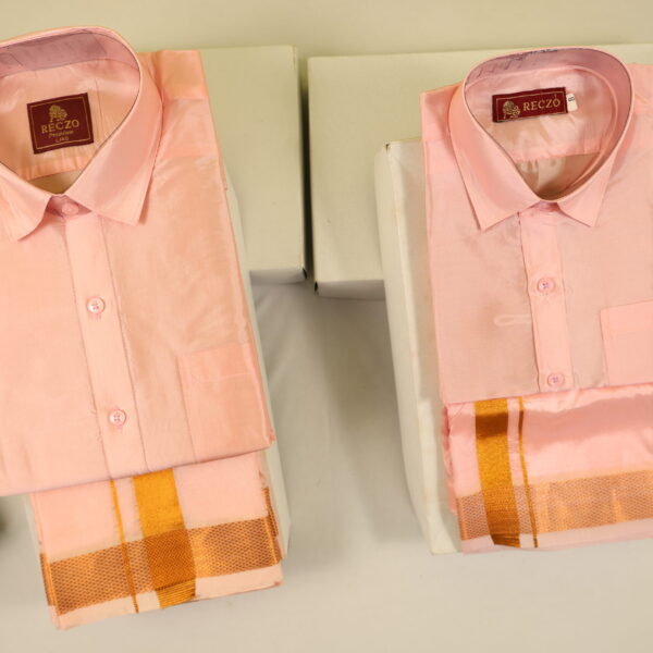 Dad & Son Matching Copper zari combo - Pastel Pink