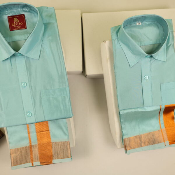 Dad & Son Matching Copper zari combo - Pastel green