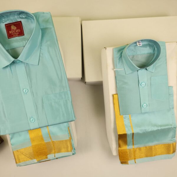 Dad & Son Matching Silver zari  combo - Mint leaf