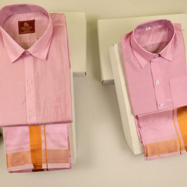 Dad & Son Matching Copper zari combo - pink rose