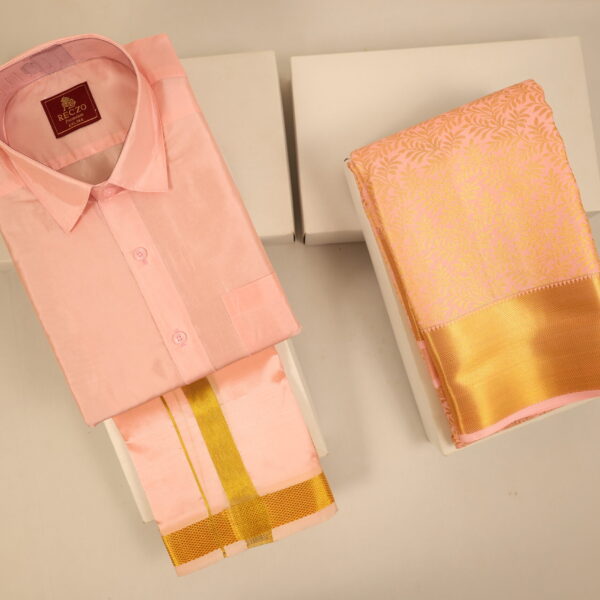 Golden zari couple combo - Pastel Pink