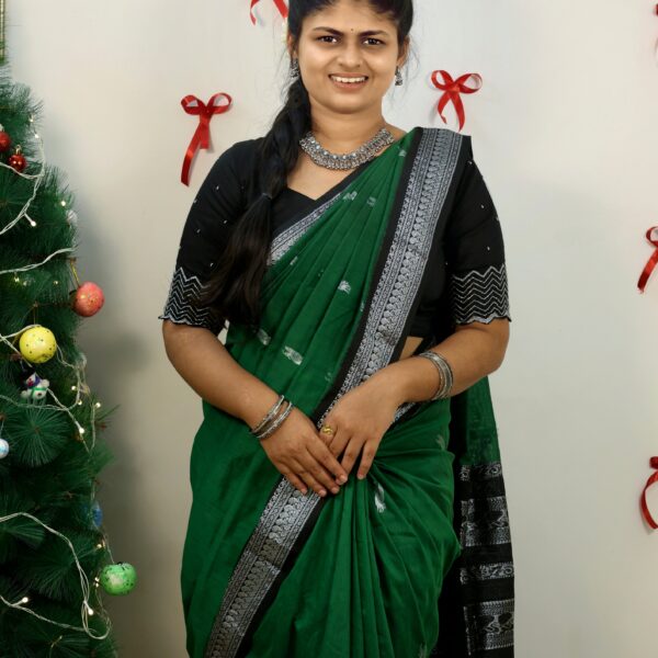 silver kalyani cotton - Bottle green