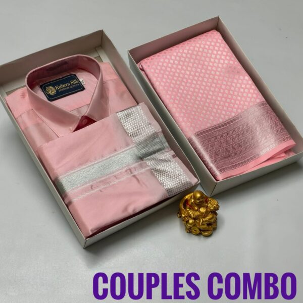 Silver zari couple combo - Pastel Pink