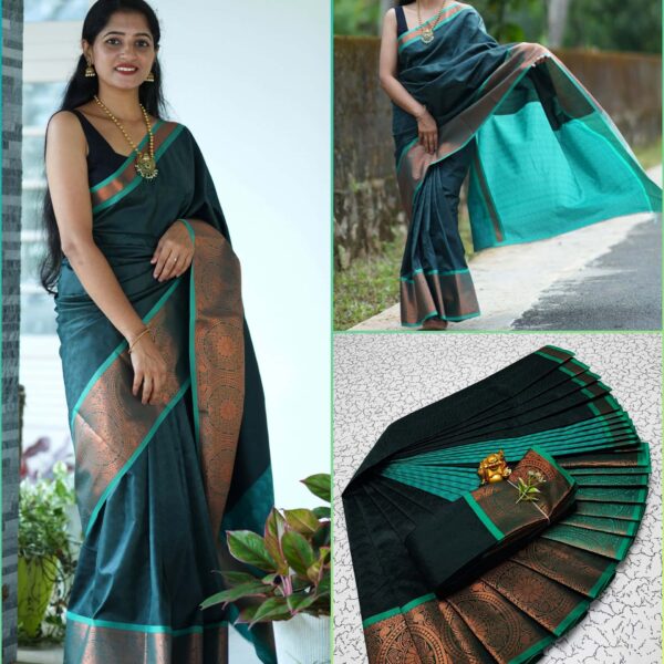 Poondhamil silk sarees - peacock green