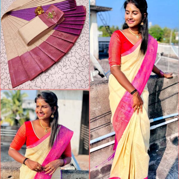 Poondhamil silk sarees - sandal with pink