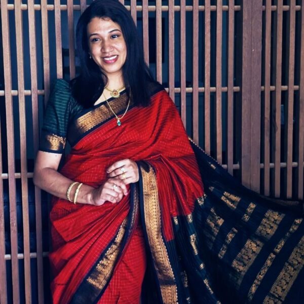 Checked Kalyani Cotton Sarees - maroon with green