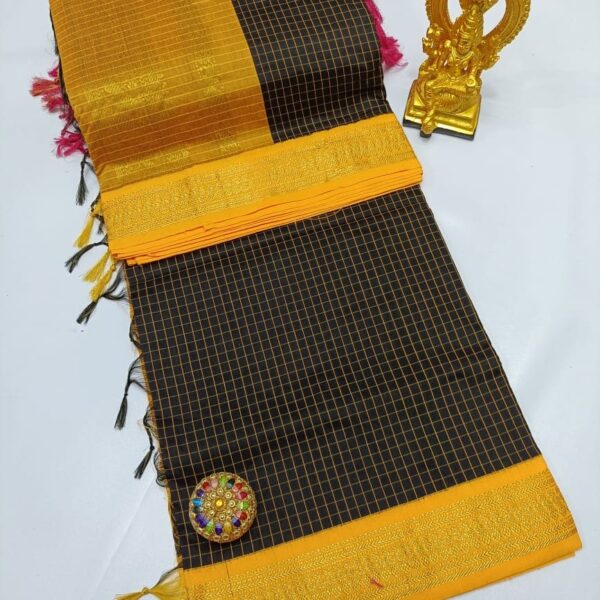 Checked Kalyani cotton - black with yellow