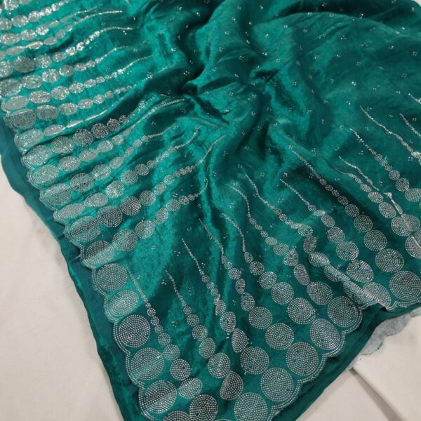 Fendy satin saree F405 - peacock green