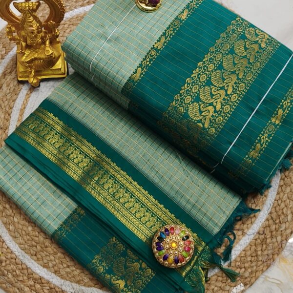 Checked Kalyani cotton - pastel mint green