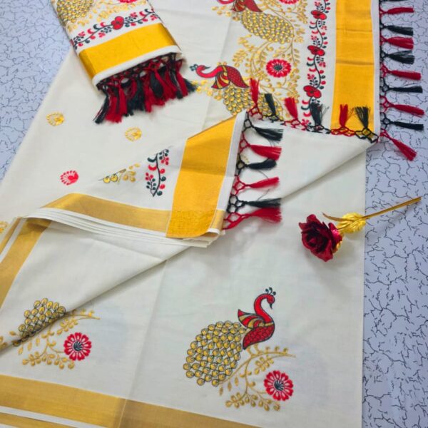 kerala cotton saree - red peacock