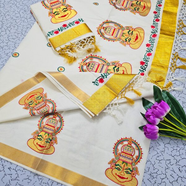 kerala cotton saree - red kathakali