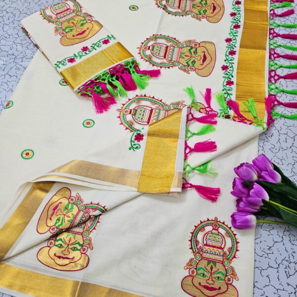 kerala cotton saree - pink kathakali