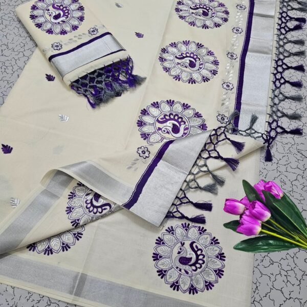 kerala cotton saree - round peacock
